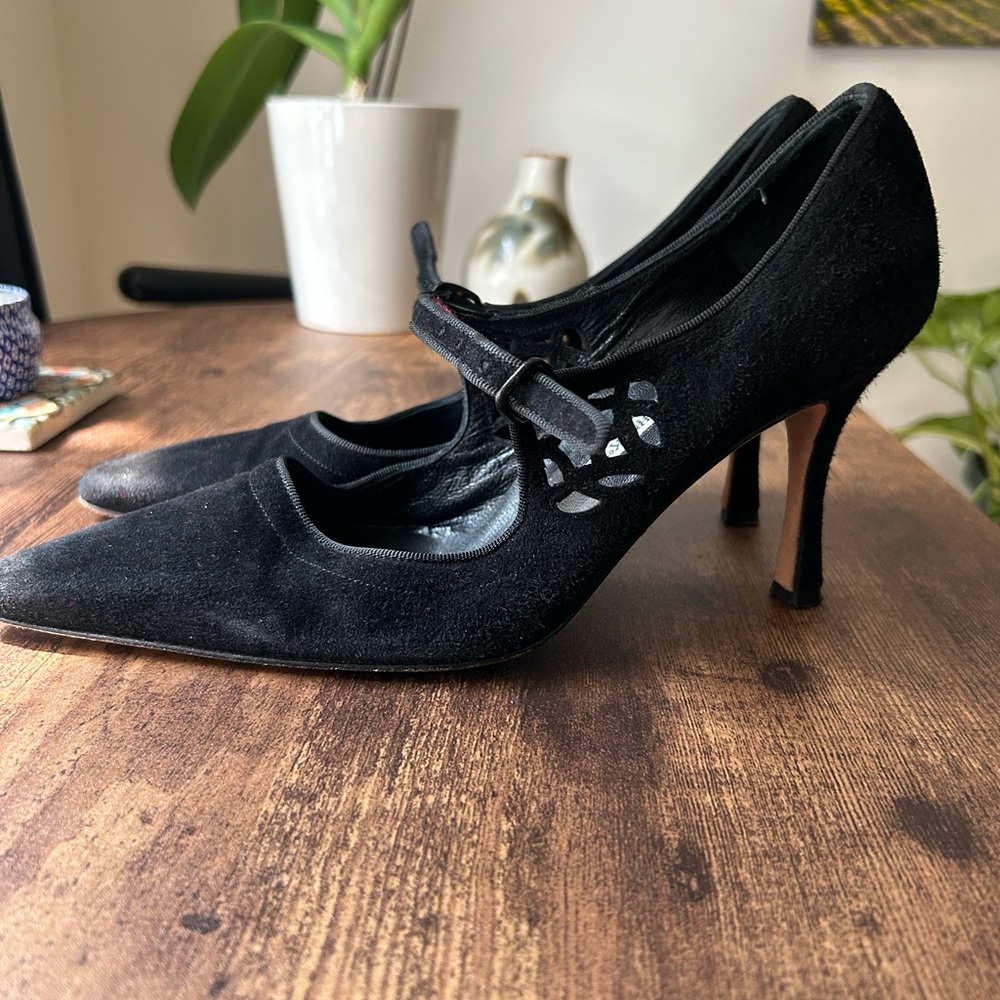 Manolo Blahnik black suede heels